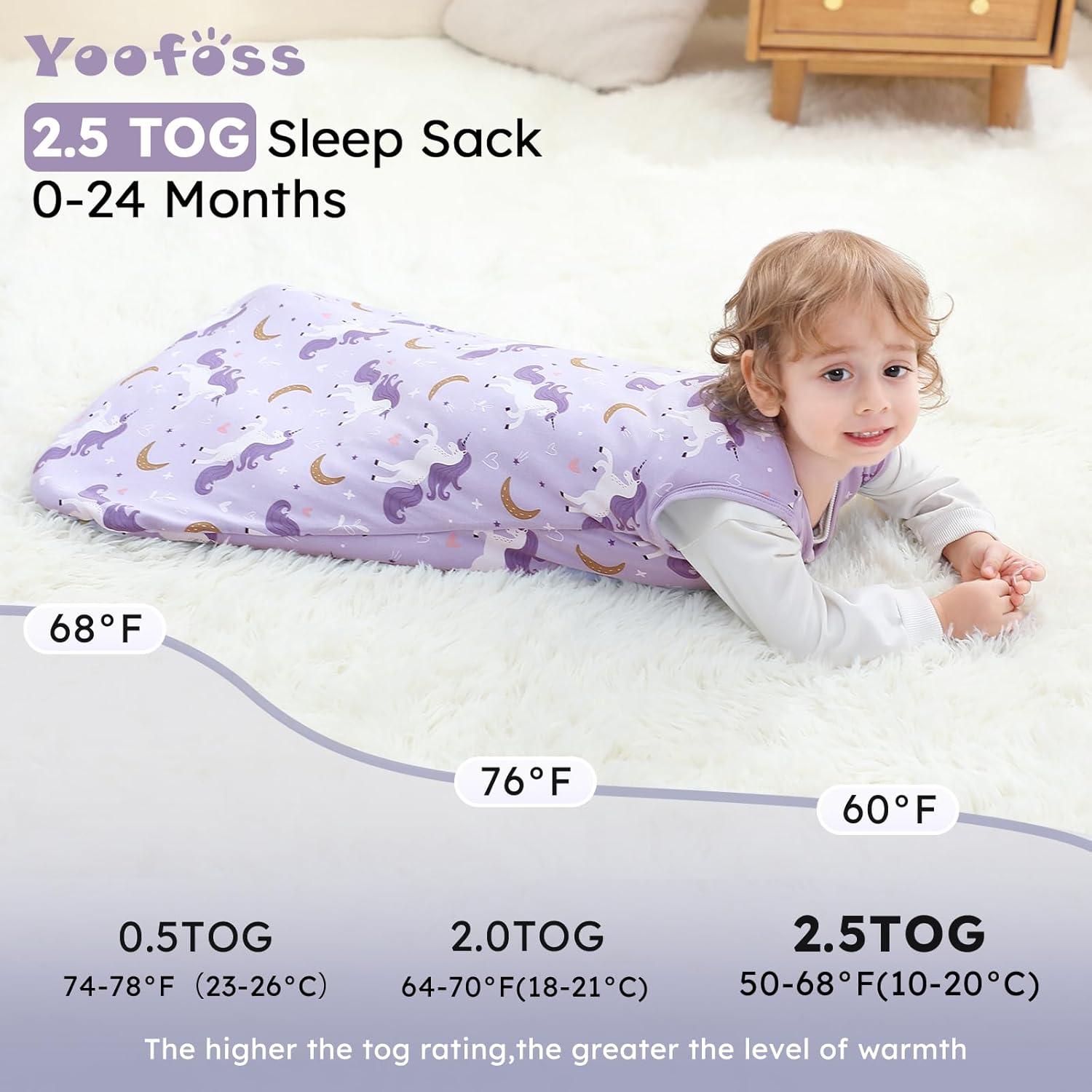 imageYoofoss Baby Sleep Sack 06 Months Baby Wearable Blanket 100 Organic Cotton 2Way Zipper TOG 05 Toddler Sleeping Sack 3 Pack Lightweight Sleep Sacks for Babies25 Togpurple Unicorn