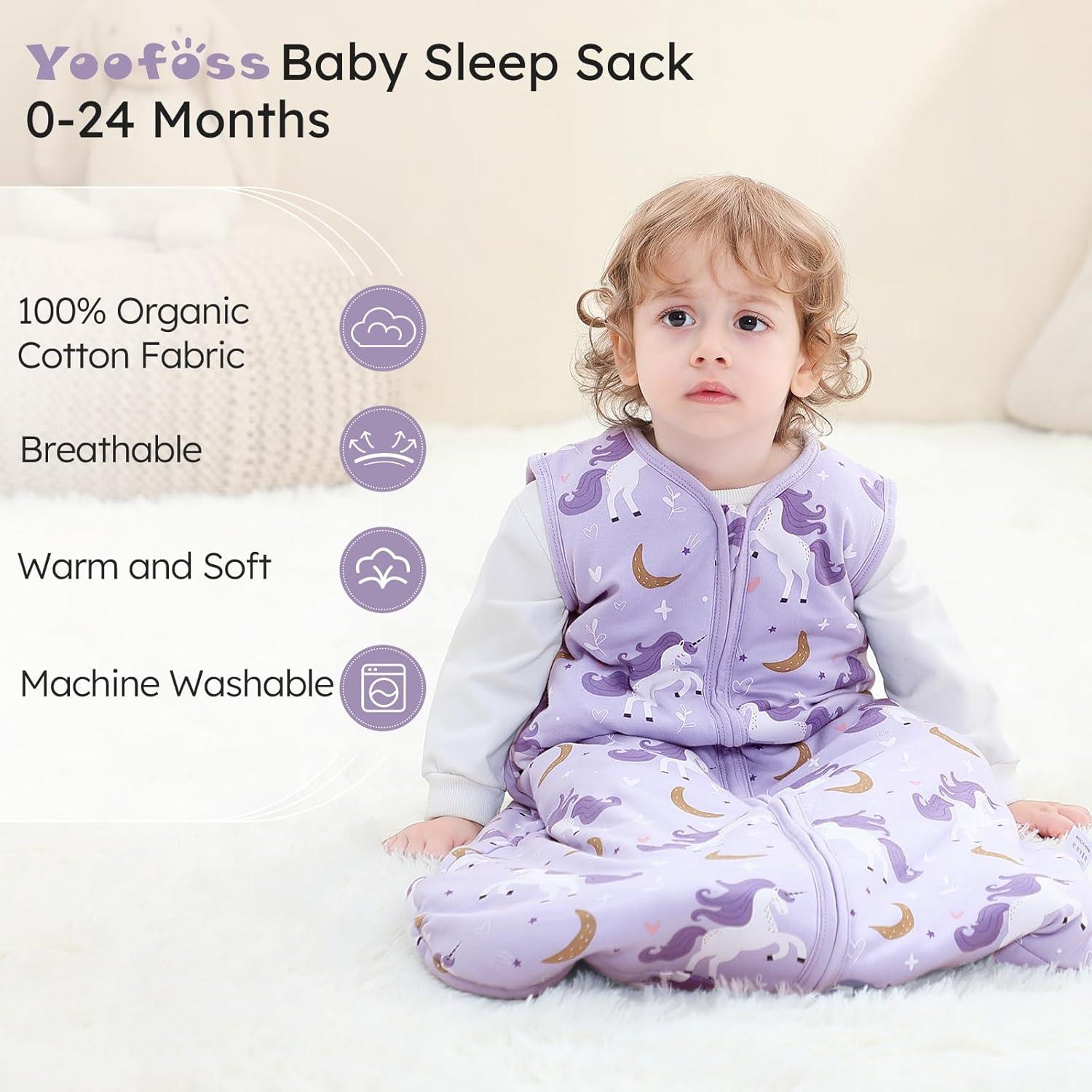 imageYoofoss Baby Sleep Sack 06 Months Baby Wearable Blanket 100 Organic Cotton 2Way Zipper TOG 05 Toddler Sleeping Sack 3 Pack Lightweight Sleep Sacks for Babies25 Togpurple Unicorn