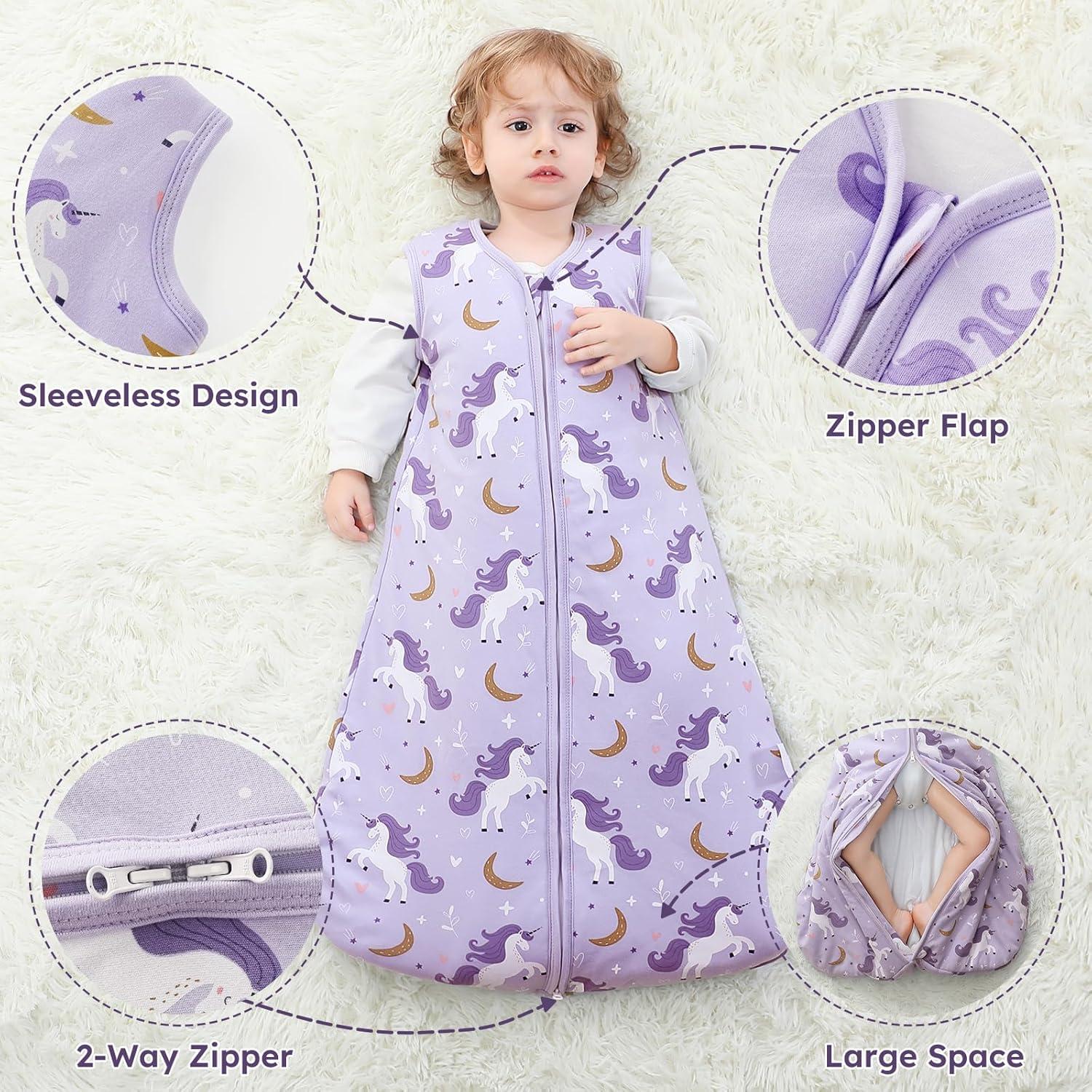 imageYoofoss Baby Sleep Sack 06 Months Baby Wearable Blanket 100 Organic Cotton 2Way Zipper TOG 05 Toddler Sleeping Sack 3 Pack Lightweight Sleep Sacks for Babies25 Togpurple Unicorn