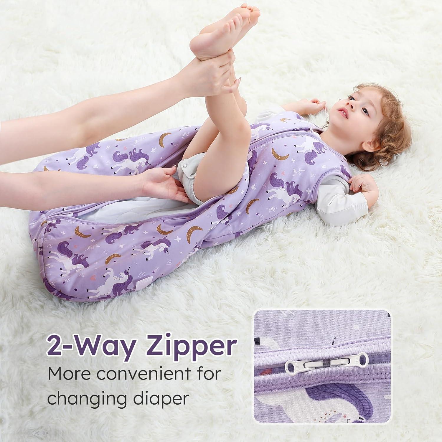 imageYoofoss Baby Sleep Sack 06 Months Baby Wearable Blanket 100 Organic Cotton 2Way Zipper TOG 05 Toddler Sleeping Sack 3 Pack Lightweight Sleep Sacks for Babies25 Togpurple Unicorn