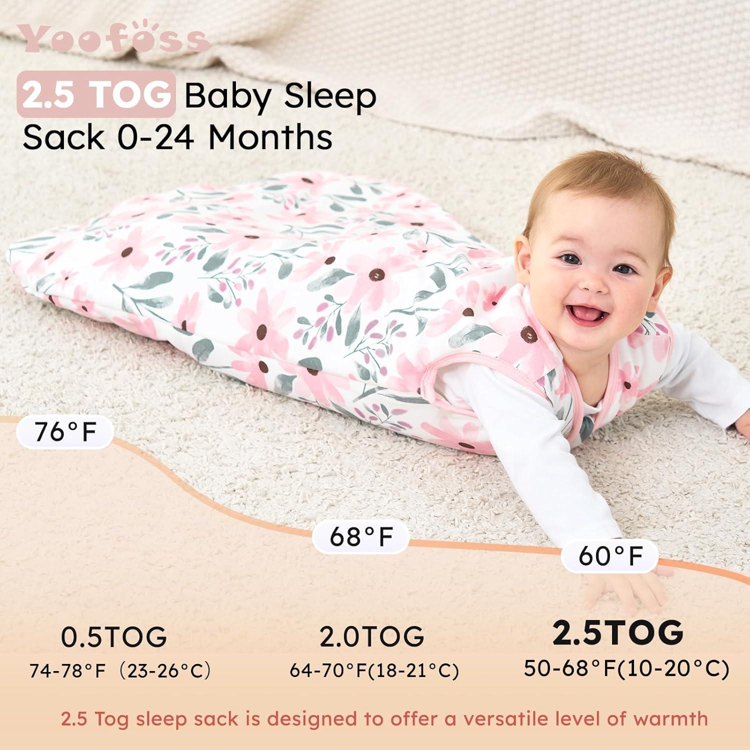 imageYoofoss Baby Sleep Sack 612 Months 05 Tog Wearable Blanket for Baby 3 Pack 100 Organic Cotton Infant Toddler Sleeping Sack 2Way Zipper Lightweight Sleep SackPink Flowers