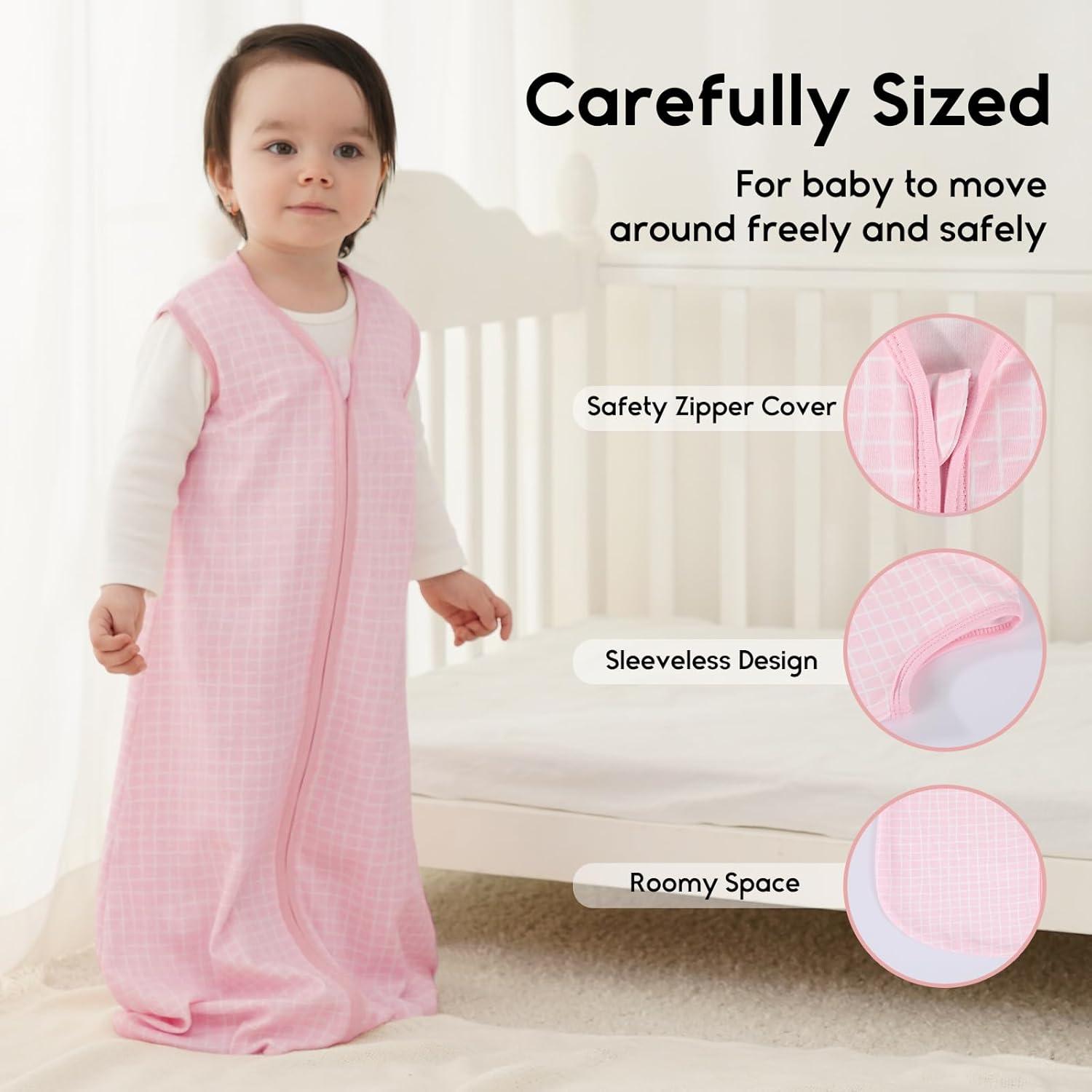 imageYoofoss Baby Sleep Sack 612 Months 05 Tog Wearable Blanket for Baby 3 Pack 100 Organic Cotton Infant Toddler Sleeping Sack 2Way Zipper Lightweight Sleep SackPink Floral