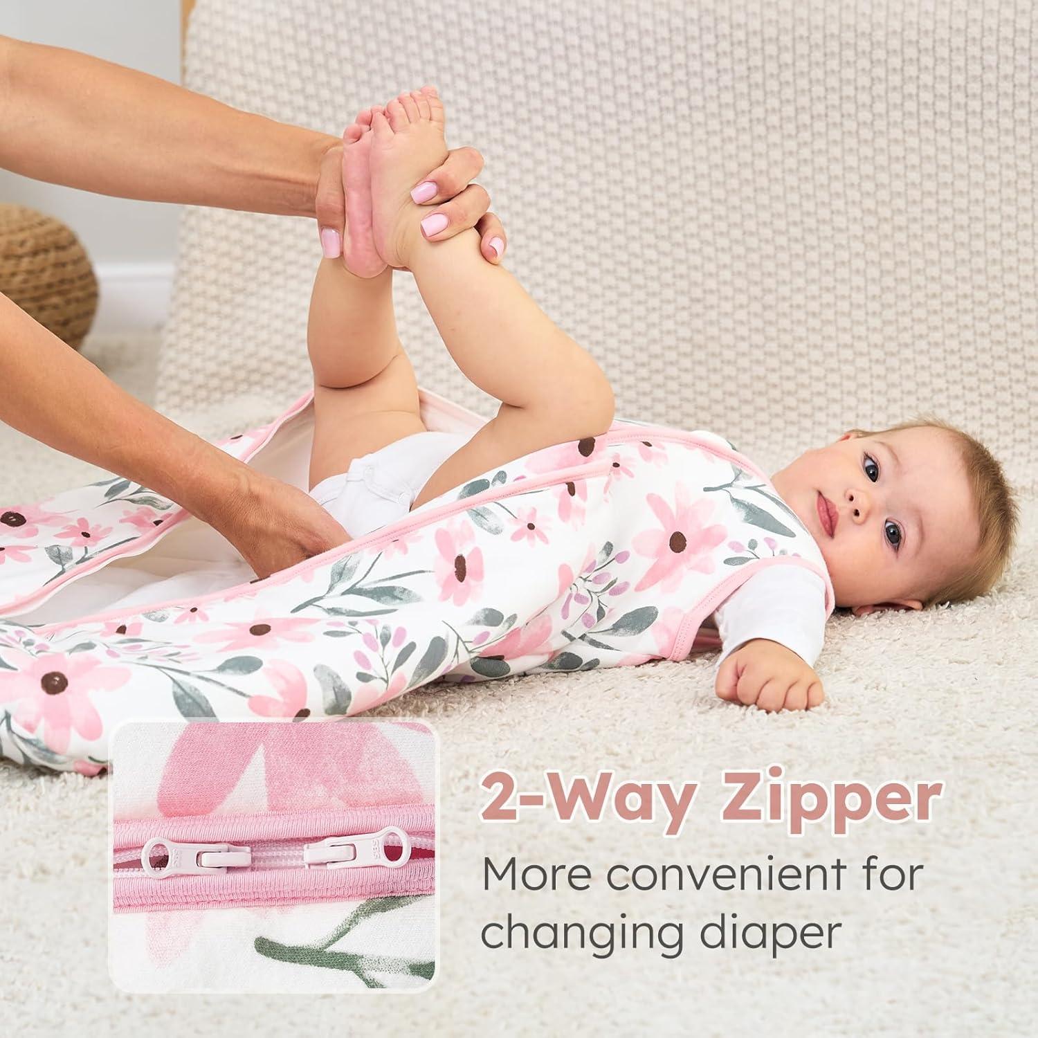 imageYoofoss Baby Sleep Sack 612 Months 05 Tog Wearable Blanket for Baby 3 Pack 100 Organic Cotton Infant Toddler Sleeping Sack 2Way Zipper Lightweight Sleep SackPink Flowers