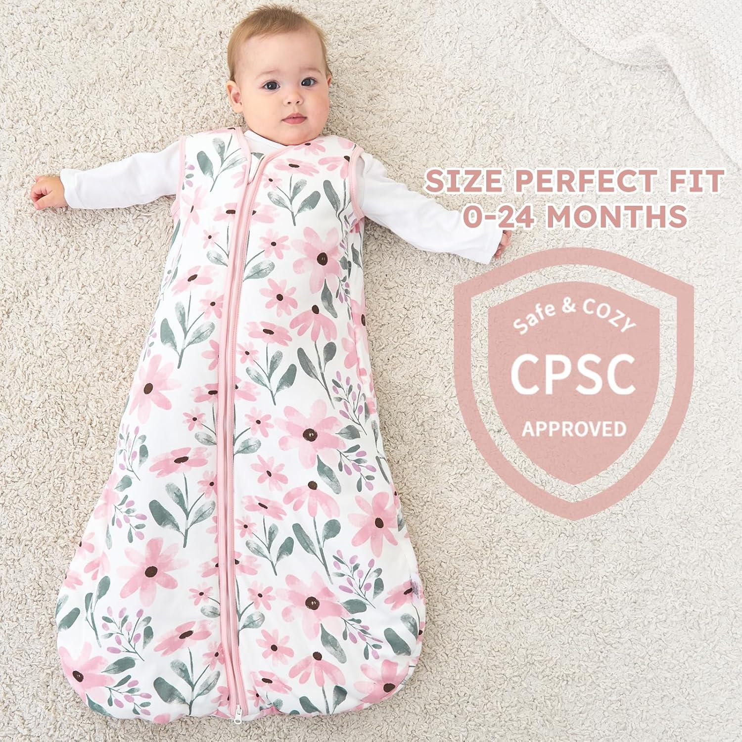 imageYoofoss Baby Sleep Sack 612 Months 05 Tog Wearable Blanket for Baby 3 Pack 100 Organic Cotton Infant Toddler Sleeping Sack 2Way Zipper Lightweight Sleep SackPink Flowers