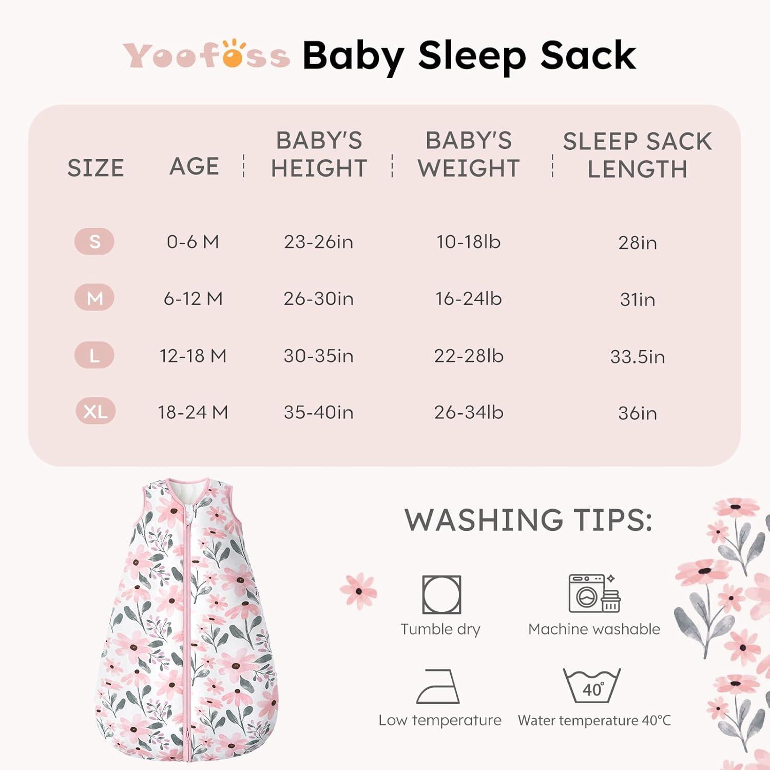 imageYoofoss Baby Sleep Sack 612 Months 05 Tog Wearable Blanket for Baby 3 Pack 100 Organic Cotton Infant Toddler Sleeping Sack 2Way Zipper Lightweight Sleep SackPink Flowers