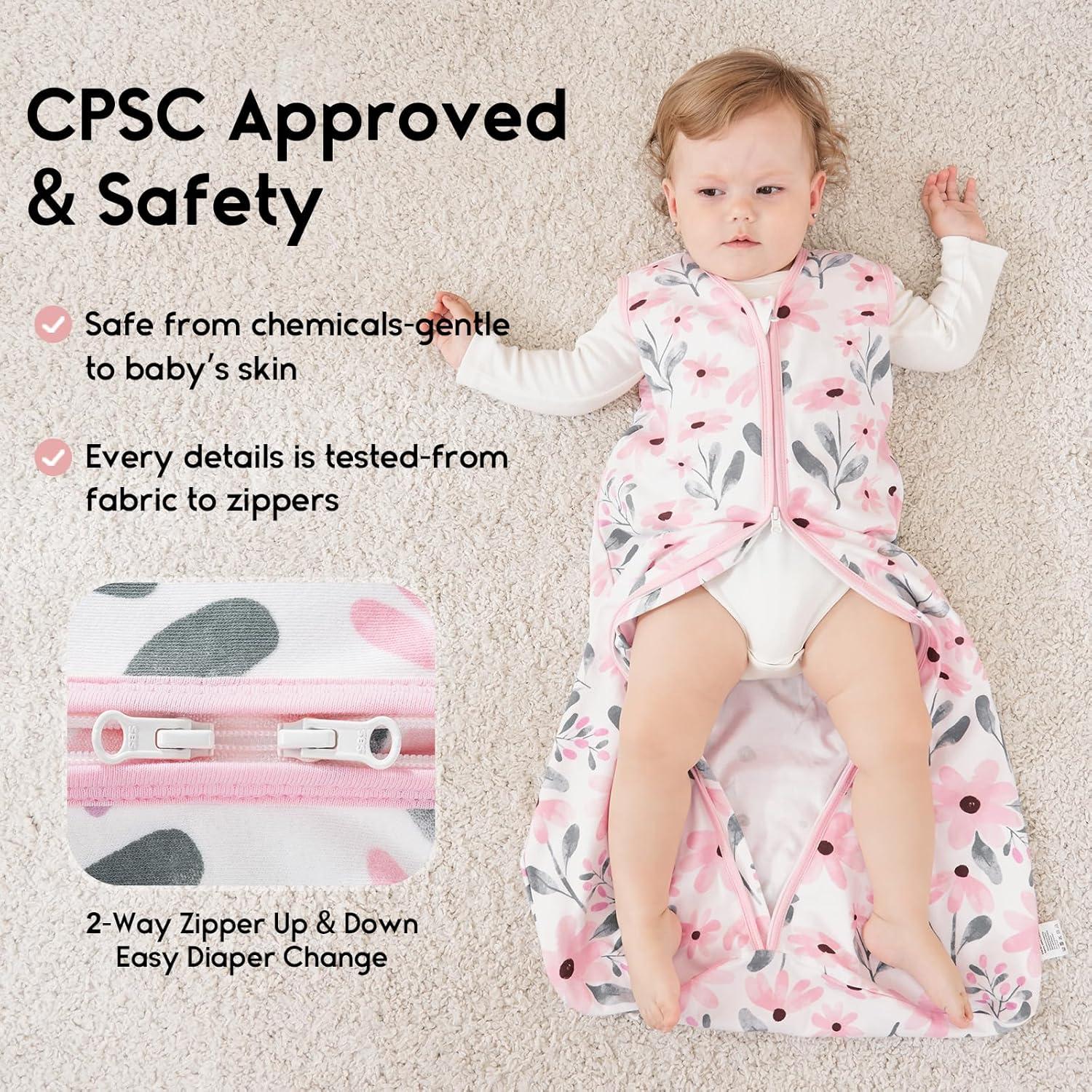 imageYoofoss Baby Sleep Sack 612 Months 05 Tog Wearable Blanket for Baby 3 Pack 100 Organic Cotton Infant Toddler Sleeping Sack 2Way Zipper Lightweight Sleep SackPink Floral