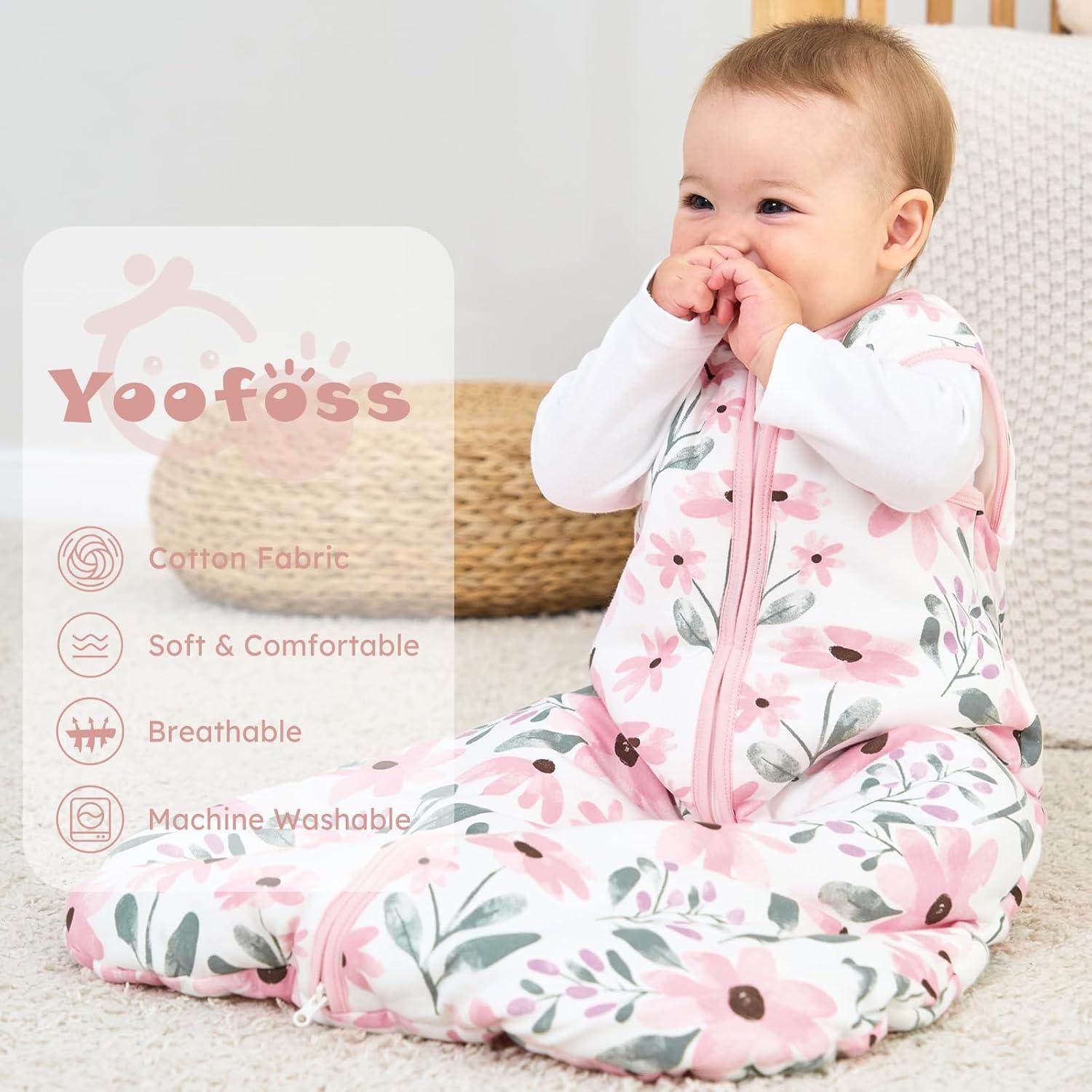 imageYoofoss Baby Sleep Sack 612 Months 05 Tog Wearable Blanket for Baby 3 Pack 100 Organic Cotton Infant Toddler Sleeping Sack 2Way Zipper Lightweight Sleep SackPink Flowers