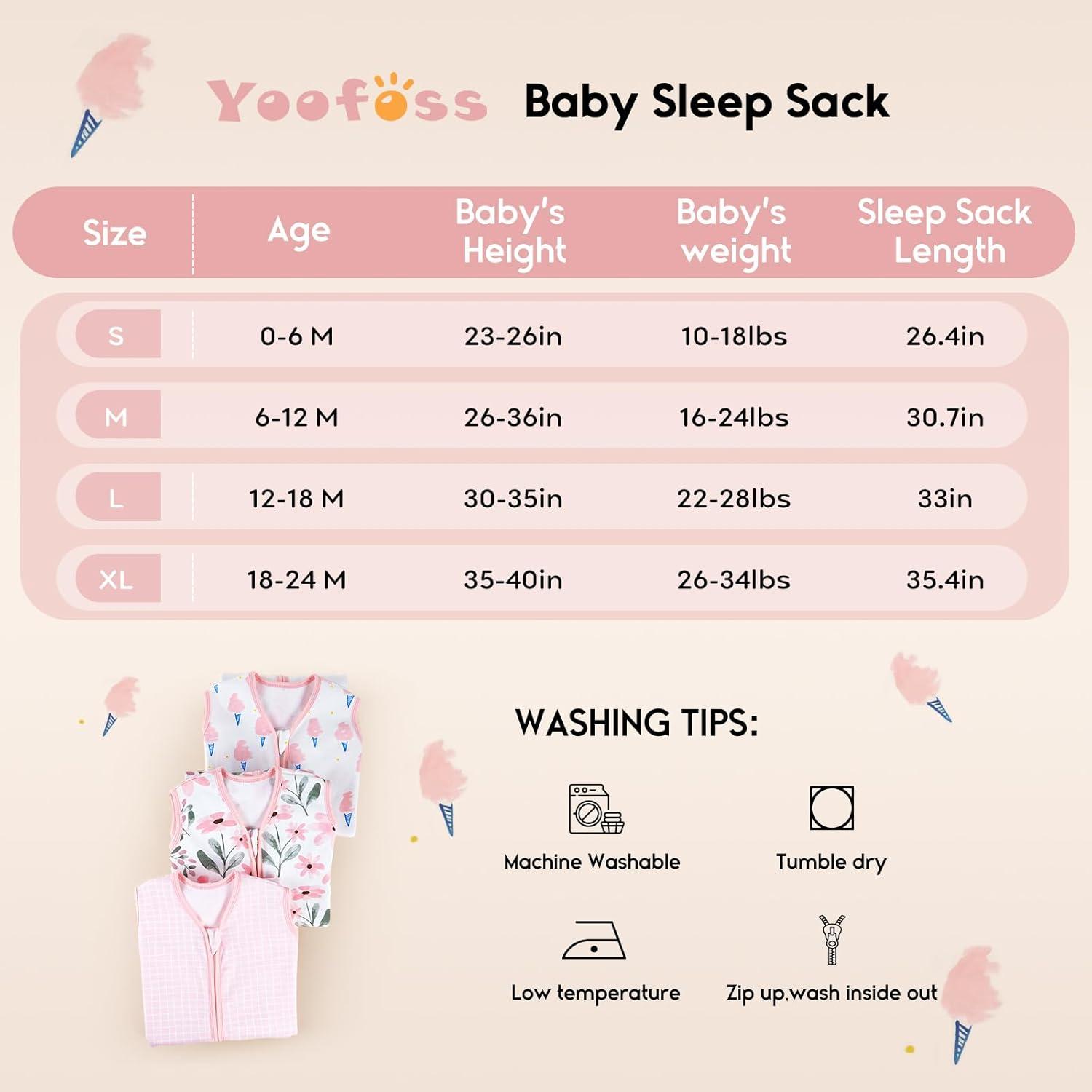 imageYoofoss Baby Sleep Sack 612 Months 05 Tog Wearable Blanket for Baby 3 Pack 100 Organic Cotton Infant Toddler Sleeping Sack 2Way Zipper Lightweight Sleep SackPink Floral