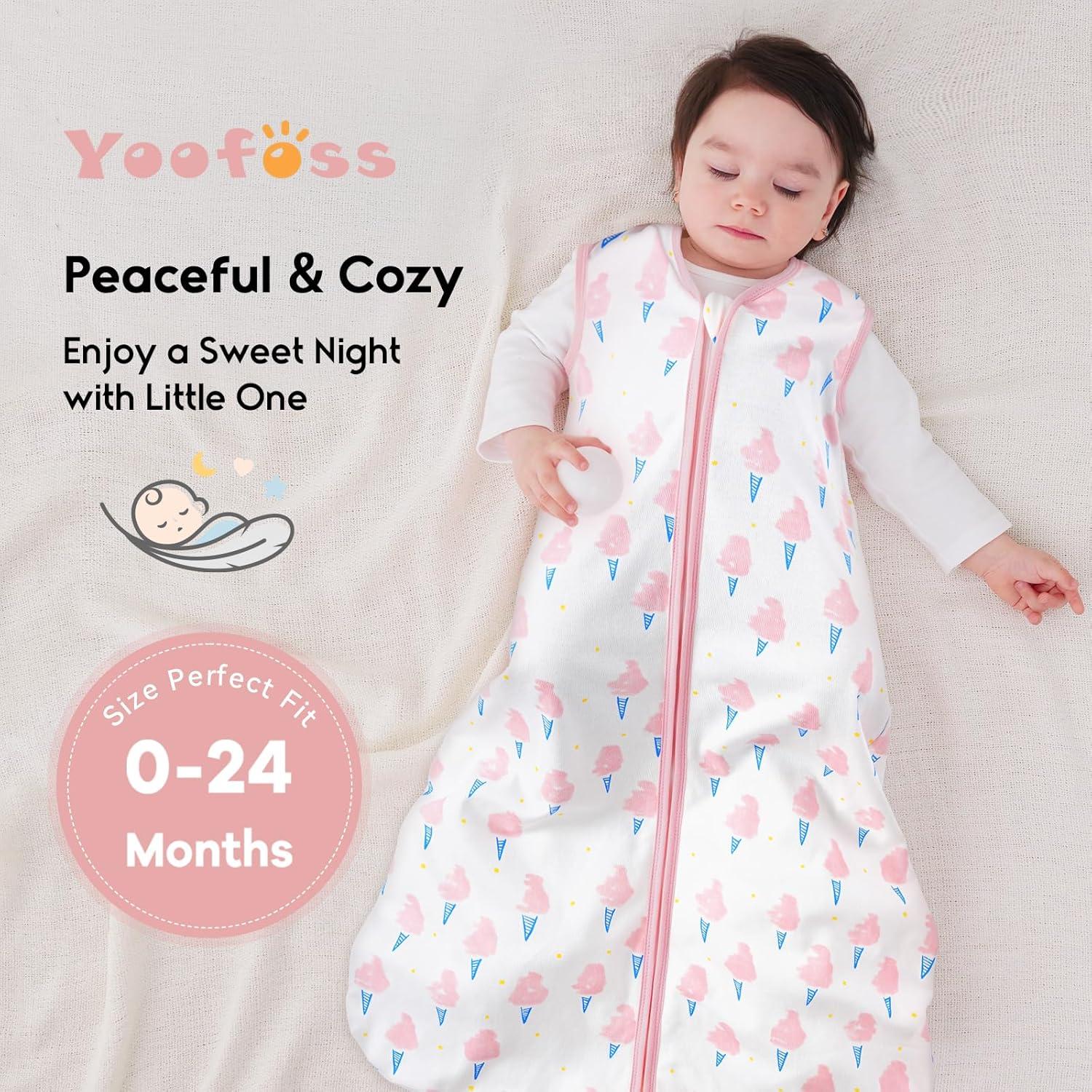 imageYoofoss Baby Sleep Sack 612 Months 05 Tog Wearable Blanket for Baby 3 Pack 100 Organic Cotton Infant Toddler Sleeping Sack 2Way Zipper Lightweight Sleep SackPink Floral