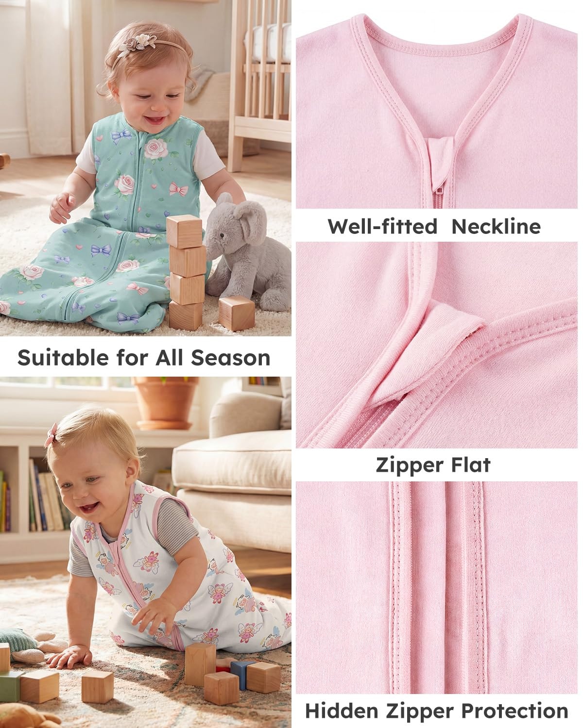 image:imageYoofoss Baby Sleep Sack 612 Month 05TOG 100 Organic Cotton 2Way ZipperGreenroseangel