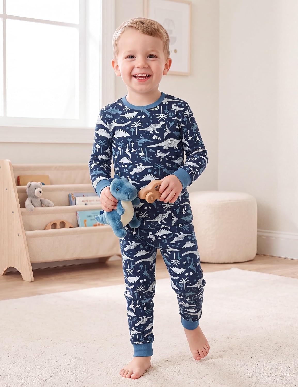 image:imageYoofoss Toddler Pajamas 100 Organic Cotton Pjs Kids Set for Boys GirlsLongdark Blue Dinosaur
