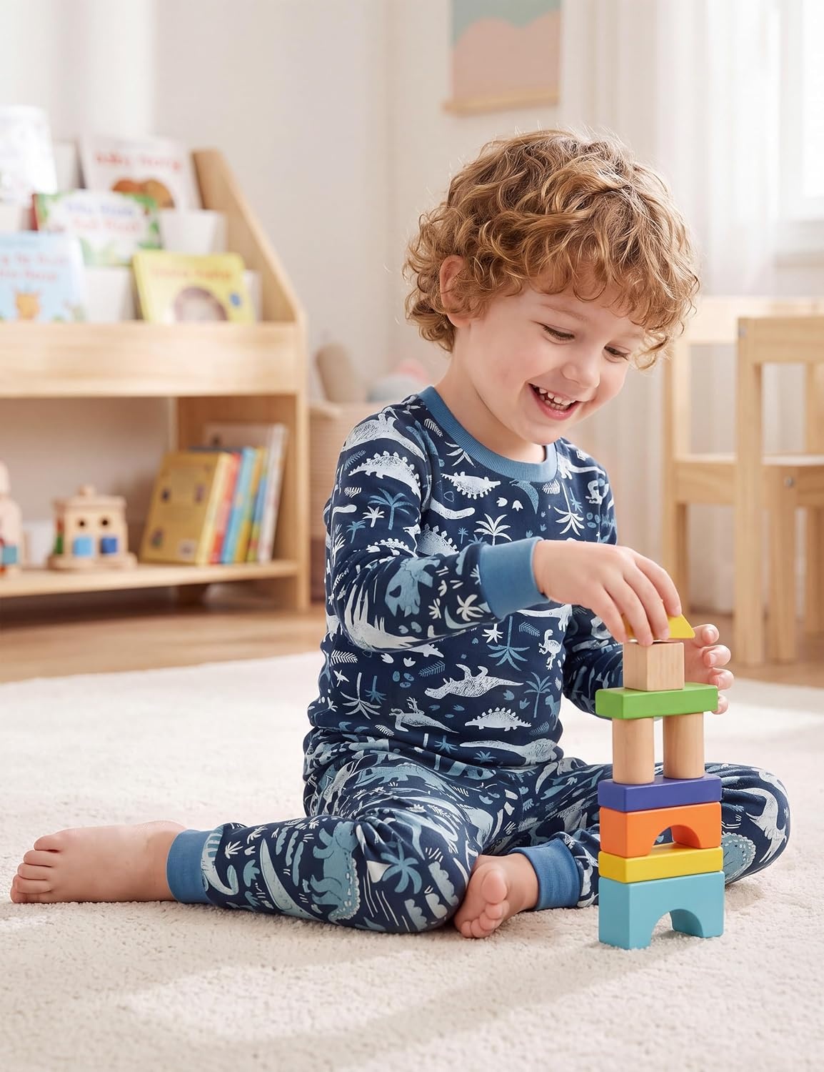 image:imageYoofoss Toddler Pajamas 100 Organic Cotton Pjs Kids Set for Boys GirlsLongdark Blue Dinosaur