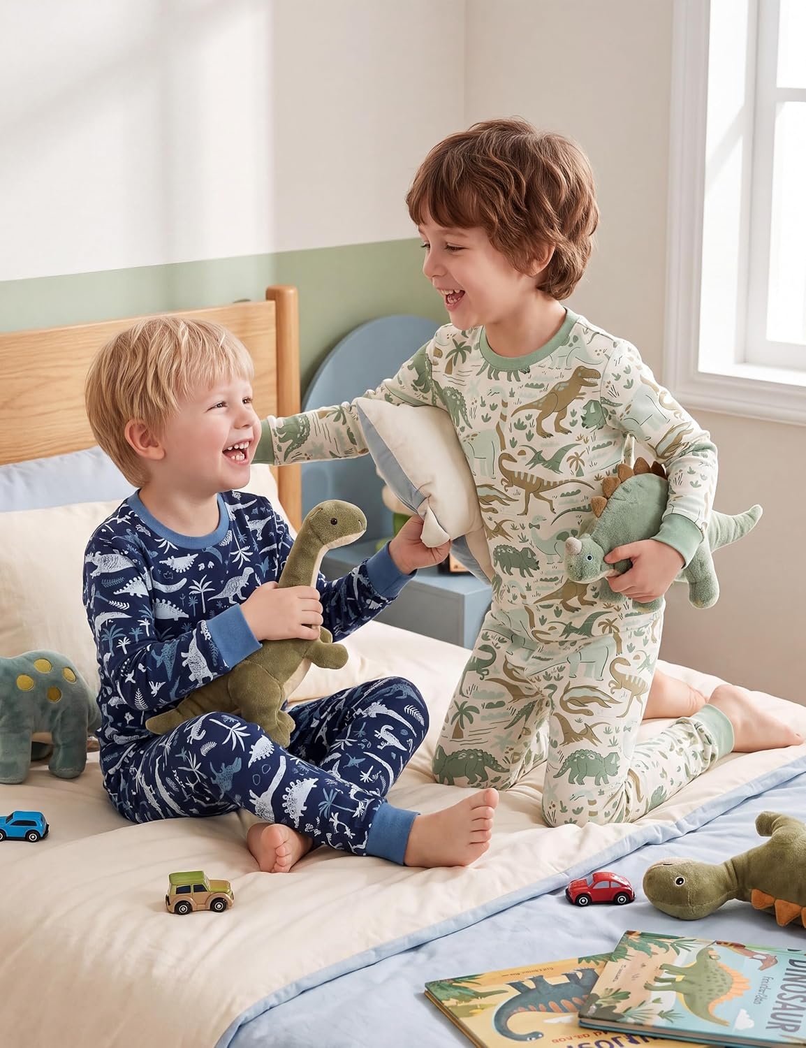 image:imageYoofoss Toddler Pajamas 100 Organic Cotton Pjs Kids Set for Boys GirlsLongdark Blue Dinosaur