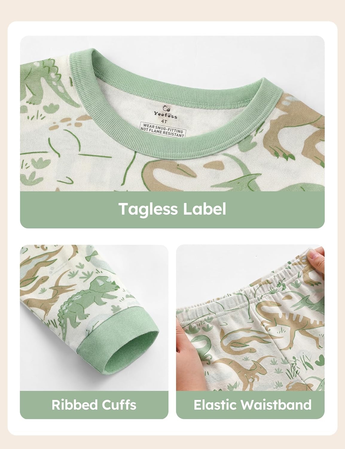 image:imageYoofoss Toddler Pajamas 100 Organic Cotton Pjs Kids Set for Boys GirlsLonggreen Dino