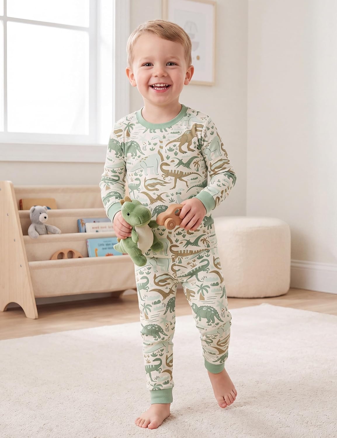 image:imageYoofoss Toddler Pajamas 100 Organic Cotton Pjs Kids Set for Boys GirlsLonggreen Dino