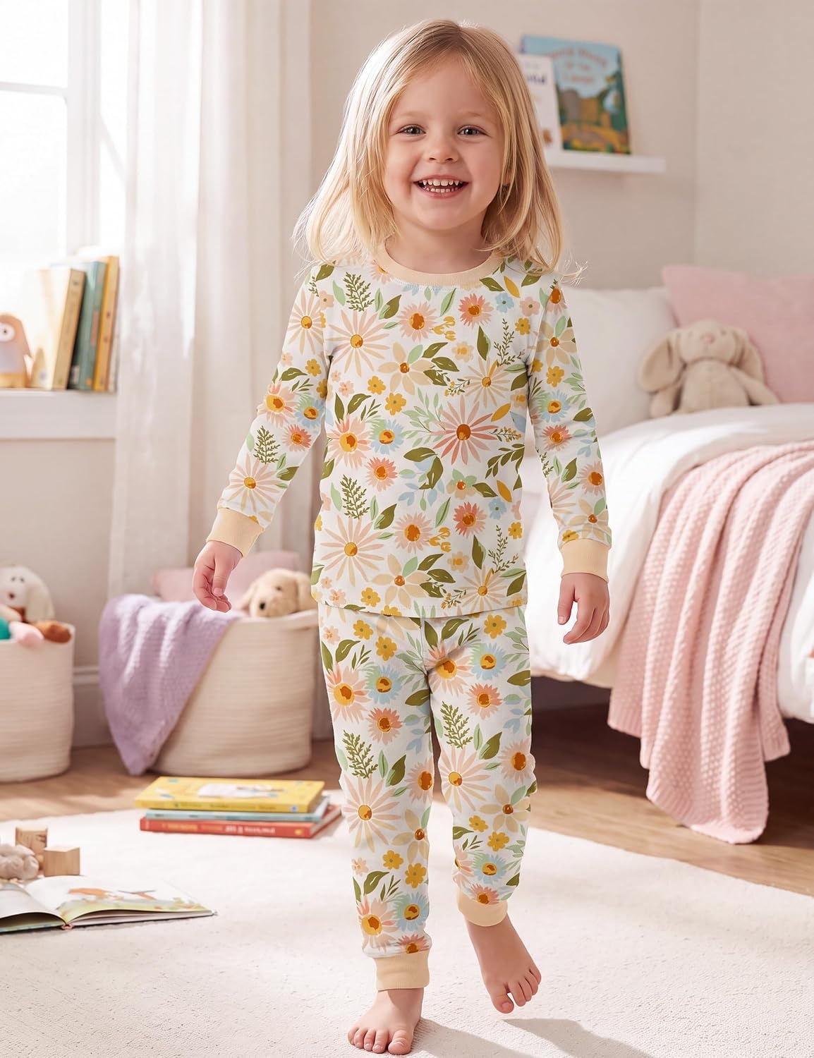 image:imageYoofoss Toddler Pajamas 100 Organic Cotton Pjs Kids Set for Boys GirlsLongorange Sunflower