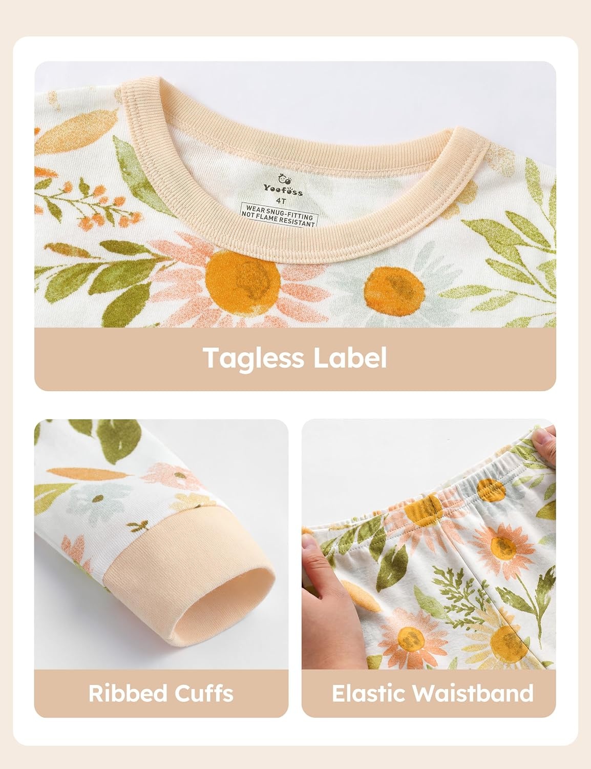 image:imageYoofoss Toddler Pajamas 100 Organic Cotton Pjs Kids Set for Boys GirlsLongorange Sunflower