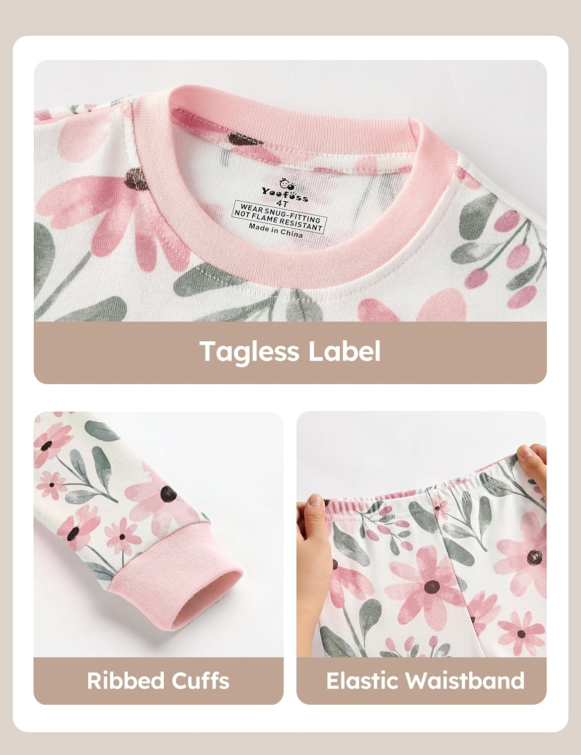 image:imageYoofoss Toddler Pajamas 100 Organic Cotton Pjs Kids Set for Boys GirlsLongpink Flower