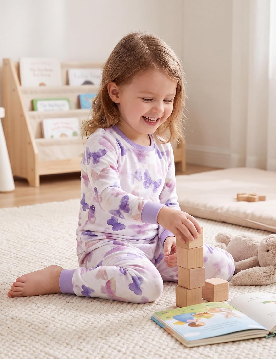 image:imageYoofoss Toddler Pajamas 100 Organic Cotton Pjs Kids Set for Boys GirlsLongwhite Purple Butterfly