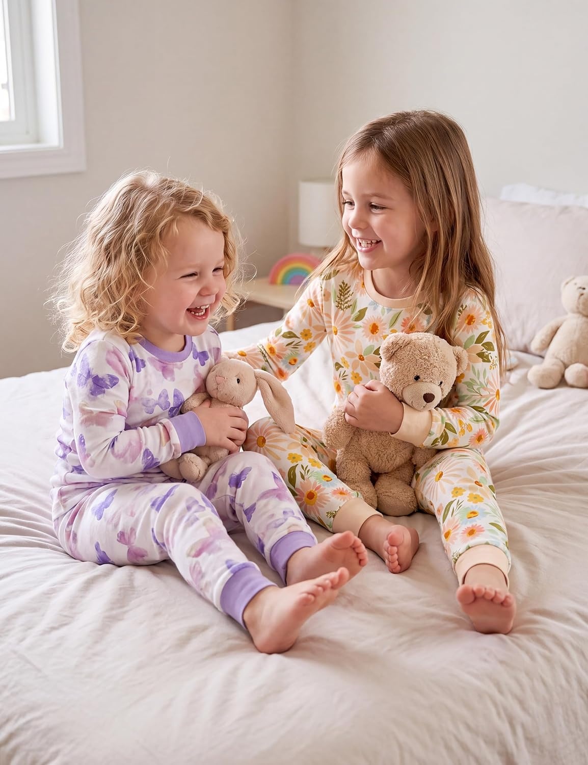 image:imageYoofoss Toddler Pajamas 100 Organic Cotton Pjs Kids Set for Boys GirlsLongwhite Purple Butterfly