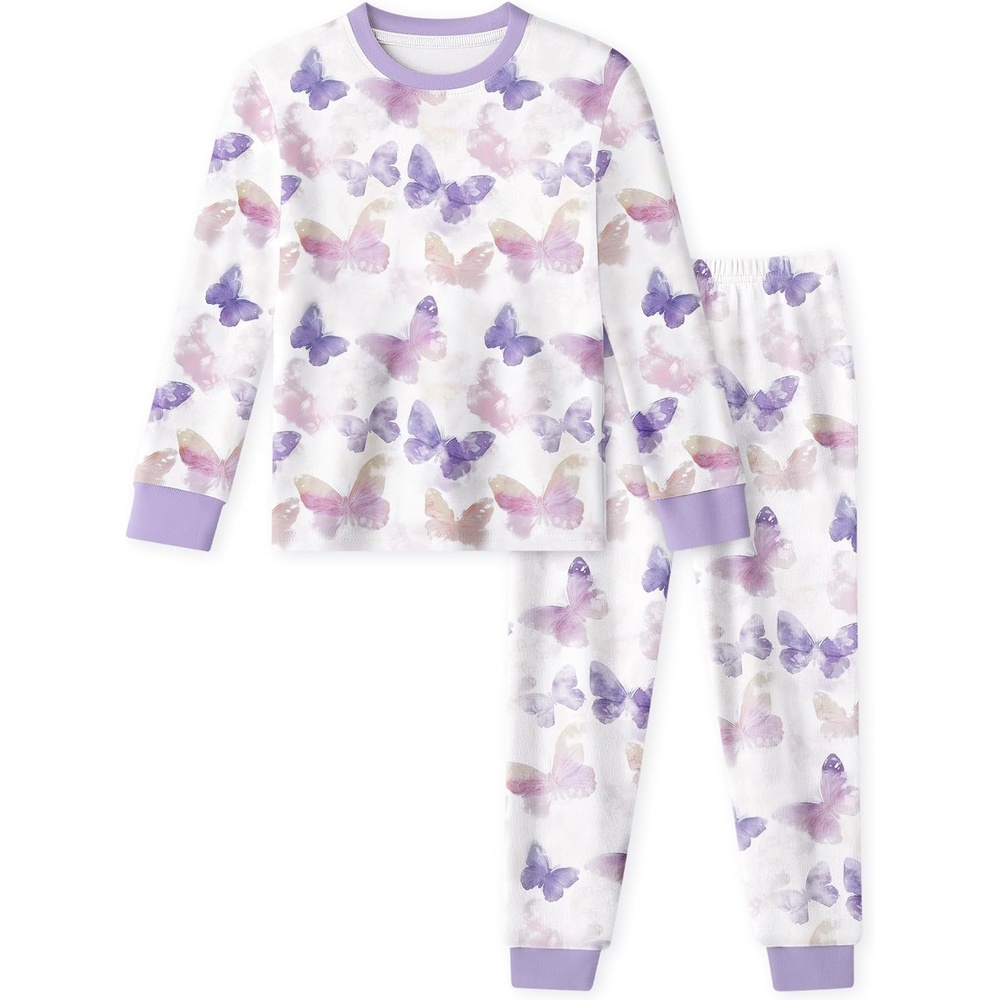 image:imageYoofoss Toddler Pajamas 100 Organic Cotton Pjs Kids Set for Boys GirlsLongwhite Purple Butterfly