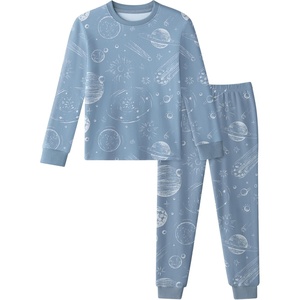 Yoofoss Toddler Pajamas 100% Organic Cotton Pjs Kids Set for Boys Girls(Long_blue Planet)