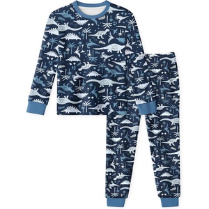 Yoofoss Toddler Pajamas 100% Organic Cotton Pjs Kids Set for Boys Girls(Long_dark Blue Dinosaur)