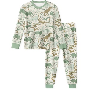 Yoofoss Toddler Pajamas 100% Organic Cotton Pjs Kids Set for Boys Girls(Long_green Dino)