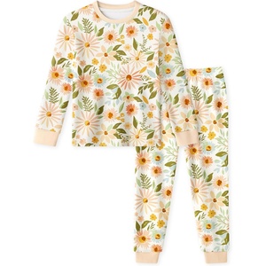 Yoofoss Toddler Pajamas 100% Organic Cotton Pjs Kids Set for Boys Girls(Long_orange Sunflower)