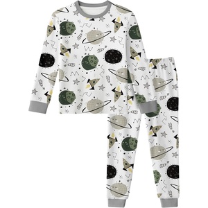 Yoofoss Toddler Pajamas 100% Organic Cotton Pjs Kids Set for Boys Girls(Long_white&green Planet)