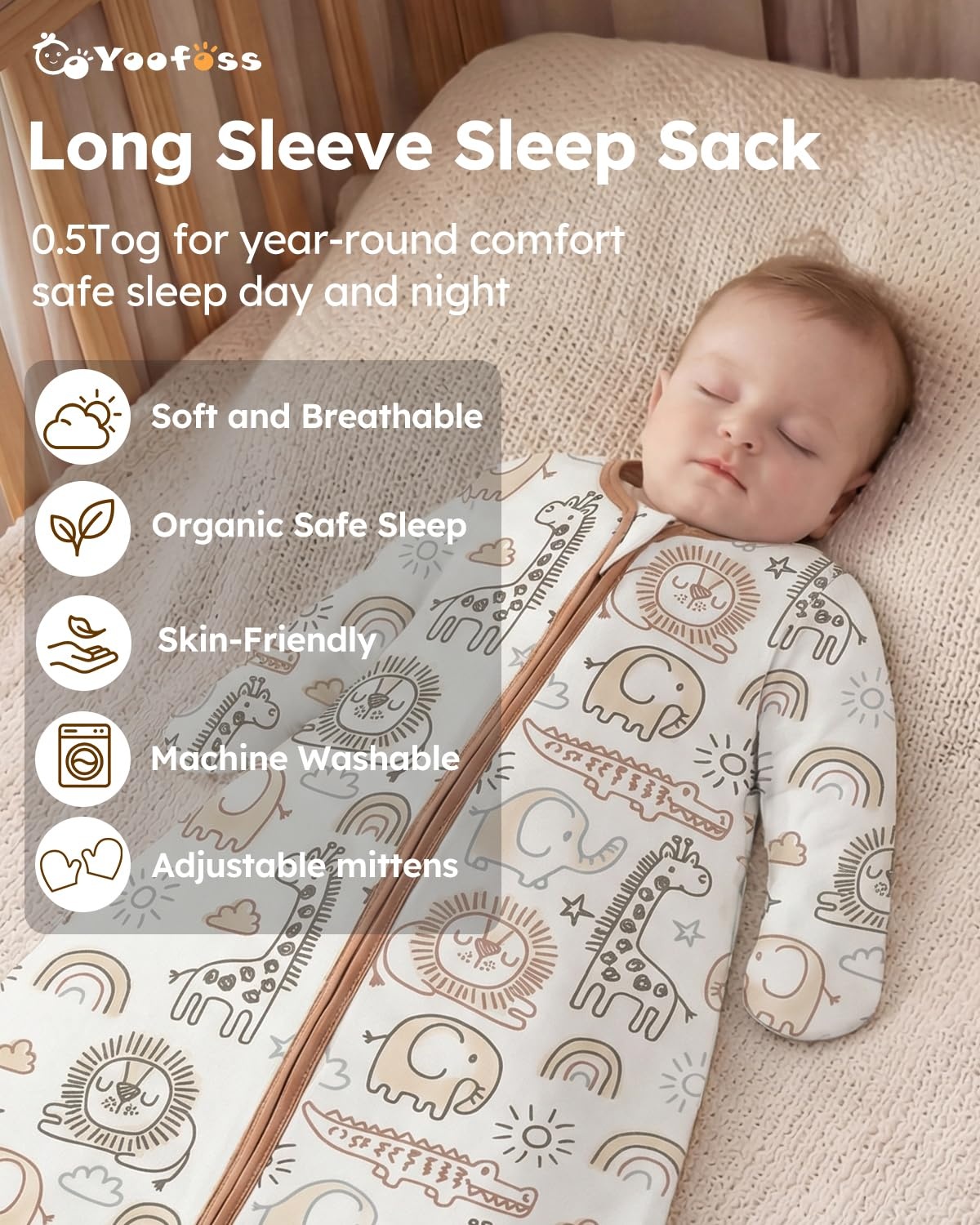 image:imageYoofoss Baby Sleep Sack 03 Months 100 Cotton Long Sleeve 2 Pack 05 Tog05 Togbrown