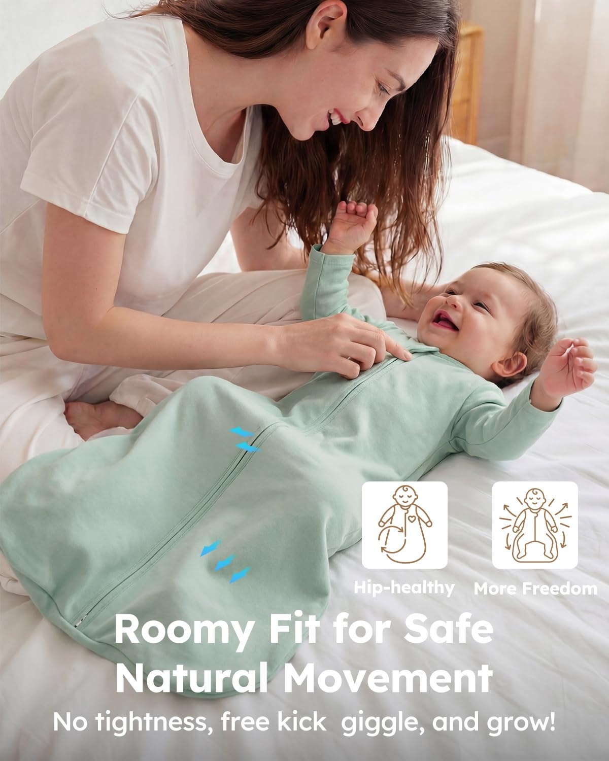 image:imageYoofoss Baby Sleep Sack 03 Months 100 Cotton Long Sleeve 2 Pack 05 Tog05 Togleafgreen