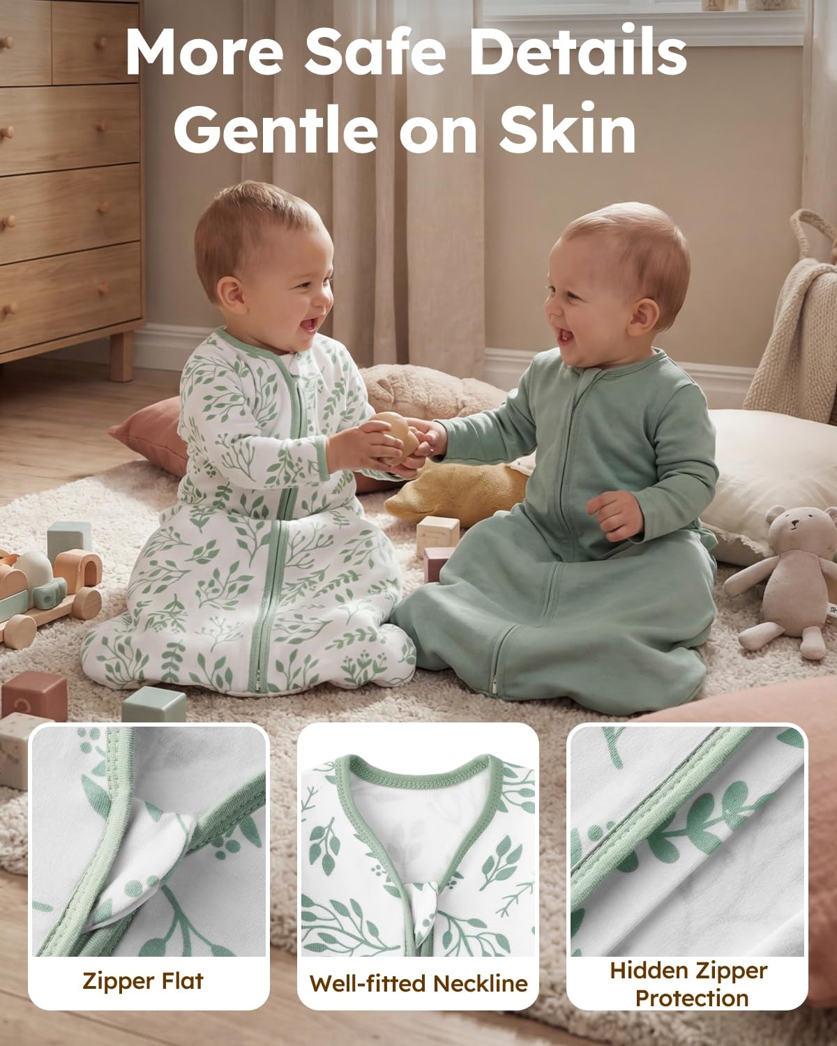 image:imageYoofoss Baby Sleep Sack 03 Months 100 Cotton Long Sleeve 2 Pack 05 Tog05 Togleafgreen