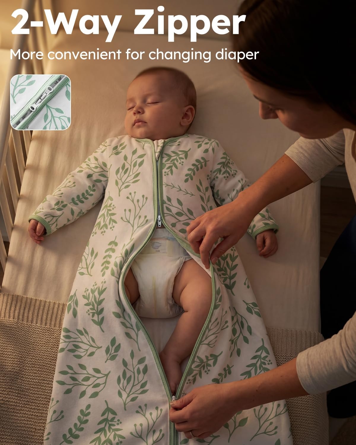 image:imageYoofoss Baby Sleep Sack 03 Months 100 Cotton Long Sleeve 2 Pack 05 Tog05 Togleafgreen