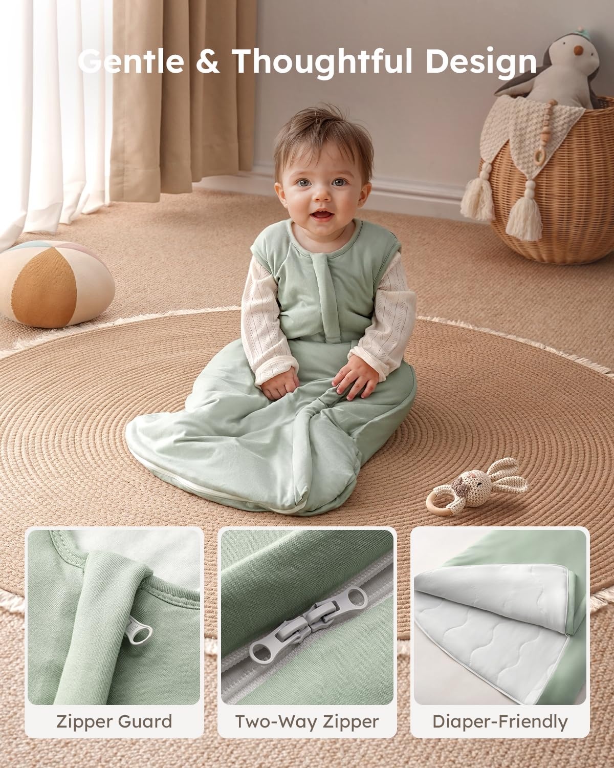image:imageYoofoss Baby Sleep Sack 612 Months 1 Pack 05 Tog 100 Cotton amp 1 Pack 10 Tog Rayon Made from Bamboo Sleep Sack
