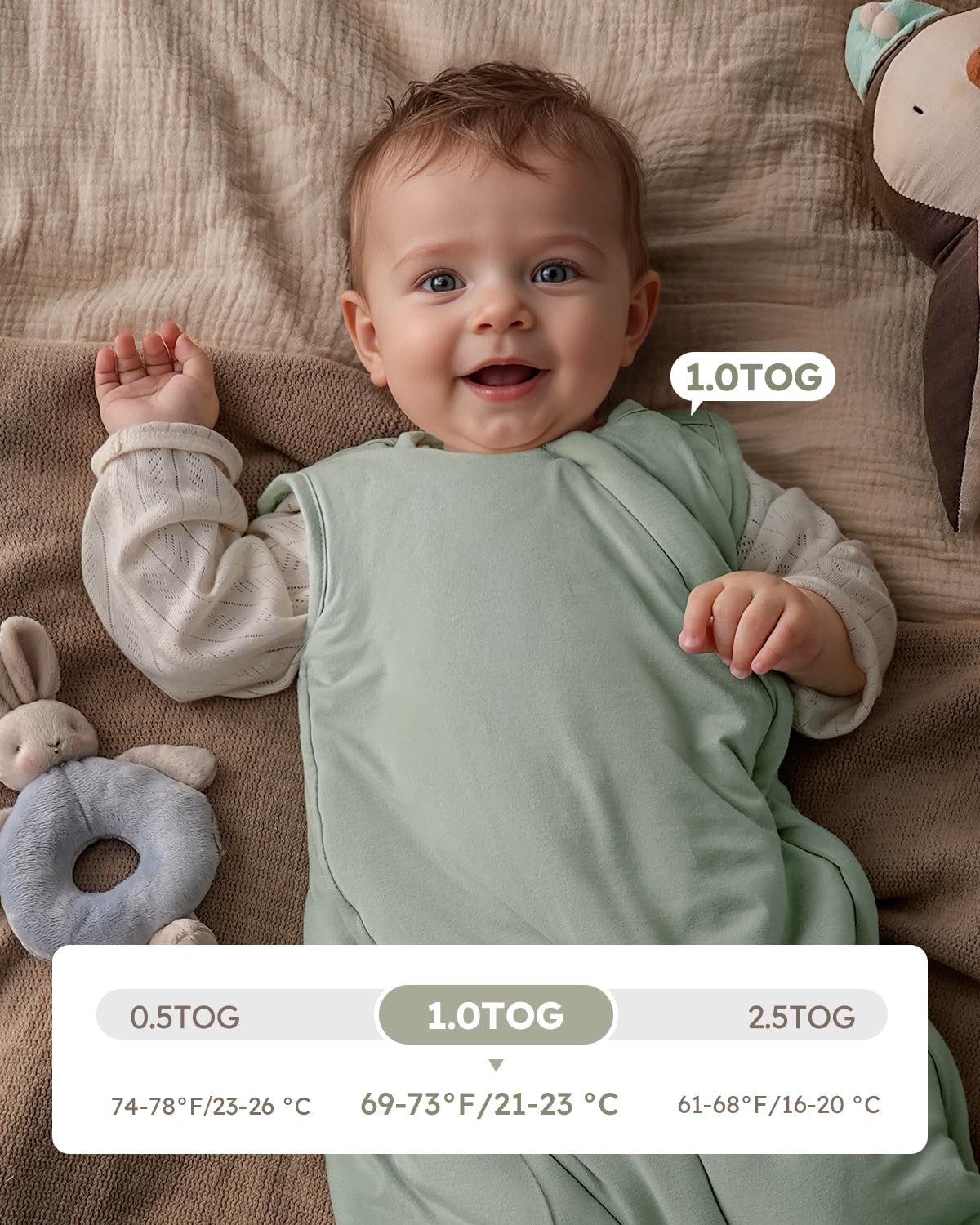 image:imageYoofoss Baby Sleep Sack 612 Months 1 Pack 05 Tog 100 Cotton amp 1 Pack 10 Tog Rayon Made from Bamboo Sleep Sack
