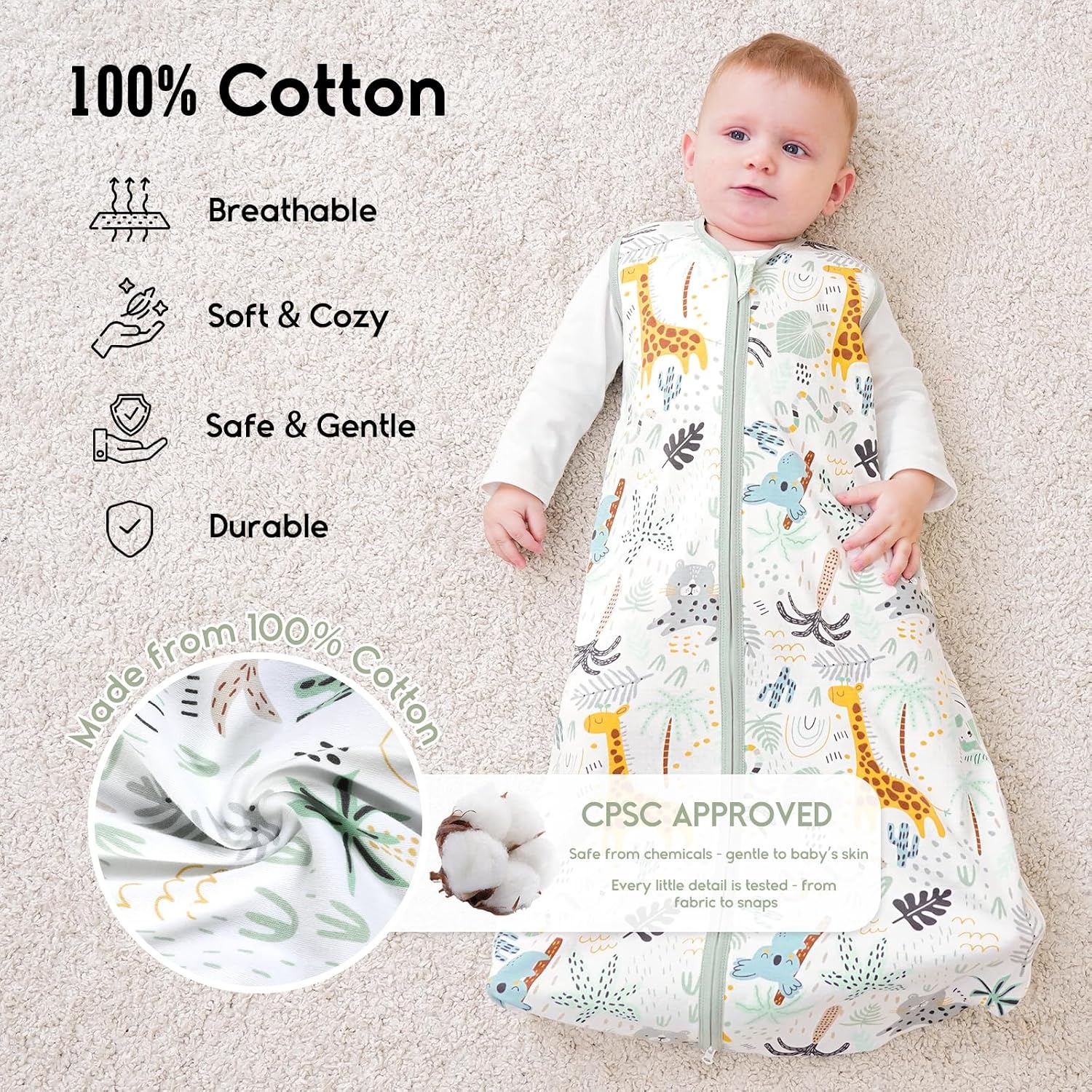 image:imageYoofoss Baby Sleep Sack 612 Months 3 Pack Banana green amp 1 Pack Giraffe 100 Cotton TOG 05