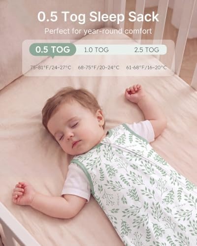 image:imageYoofoss Sleep Sack 1218 Months 05 TOG 100 Organic Cotton 2Way ZipperBanana Leaf Green