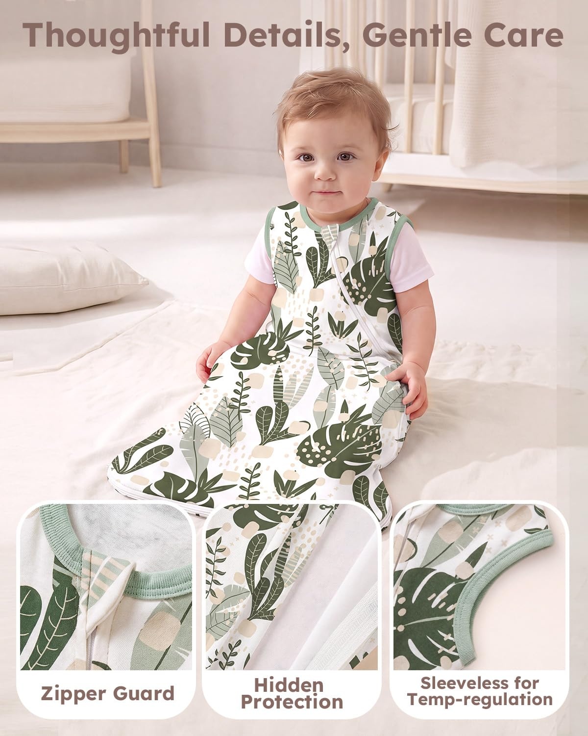 image:imageYoofoss Sleep Sack 1218 Months 05 TOG 100 Organic Cotton 2Way ZipperBanana Leaf Green