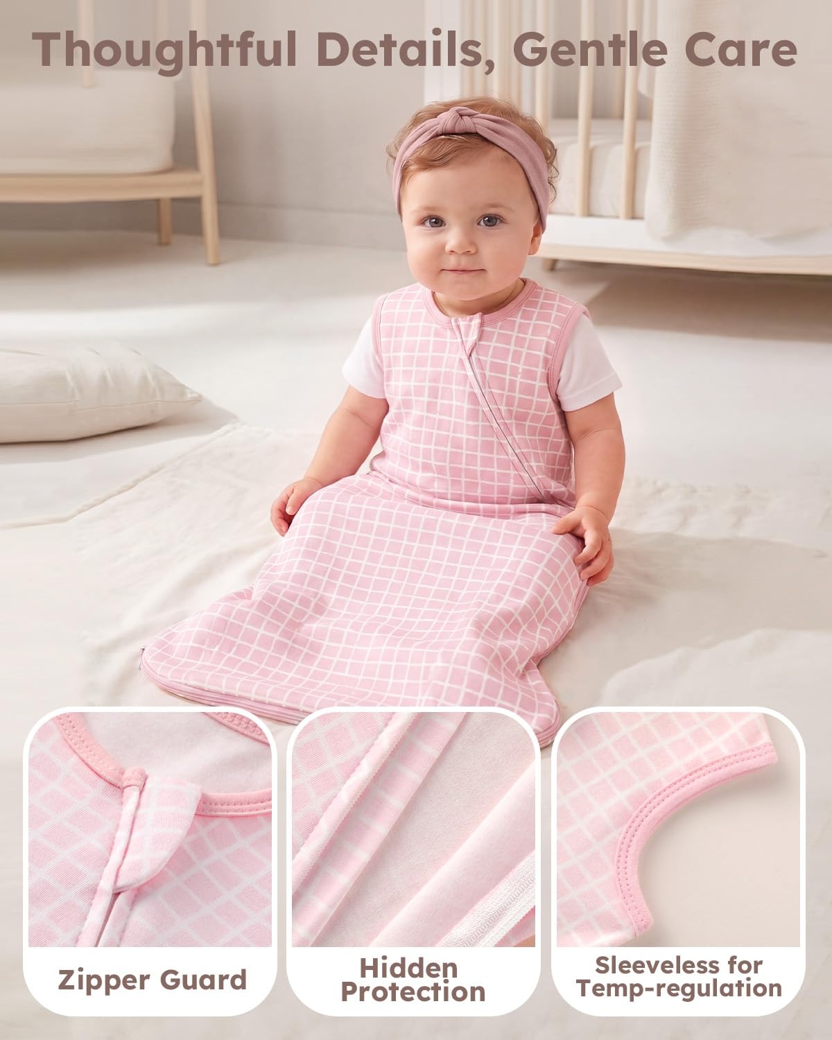 image:imageYoofoss Sleep Sack 1218 Months 05 TOG 100 Organic Cotton 2Way ZipperPink Flowers