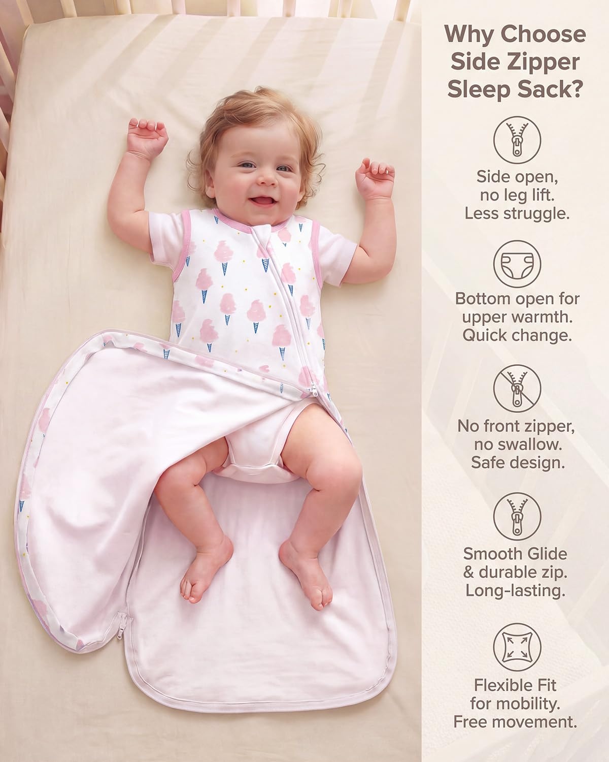 image:imageYoofoss Sleep Sack 1218 Months 05 TOG 100 Organic Cotton 2Way ZipperPink Flowers