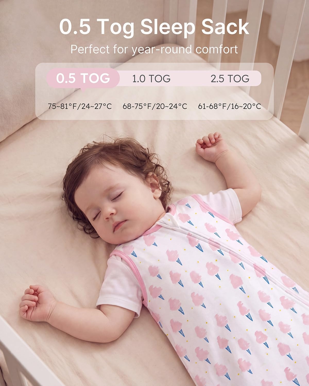 image:imageYoofoss Sleep Sack 1218 Months 05 TOG 100 Organic Cotton 2Way ZipperPink Flowers
