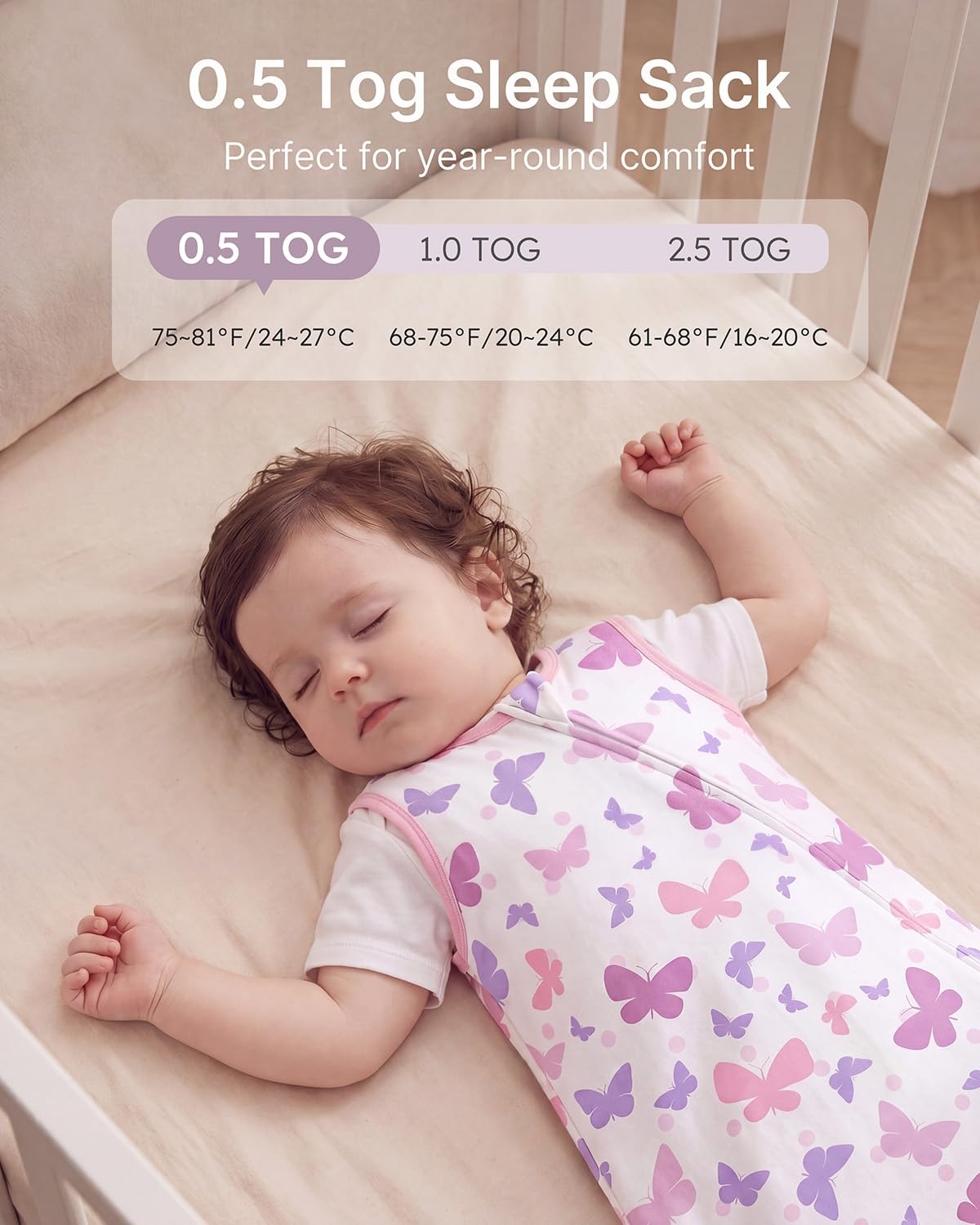 image:imageYoofoss Sleep Sack 1218 Months 05 TOG 100 Organic Cotton 2Way ZipperPurple Unicorn Butterflies
