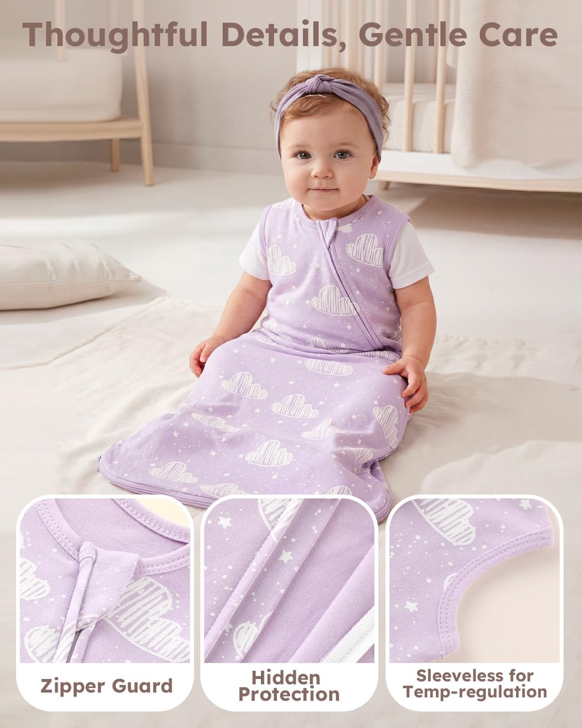 image:imageYoofoss Sleep Sack 1218 Months 05 TOG 100 Organic Cotton 2Way ZipperPurple Unicorn Butterflies