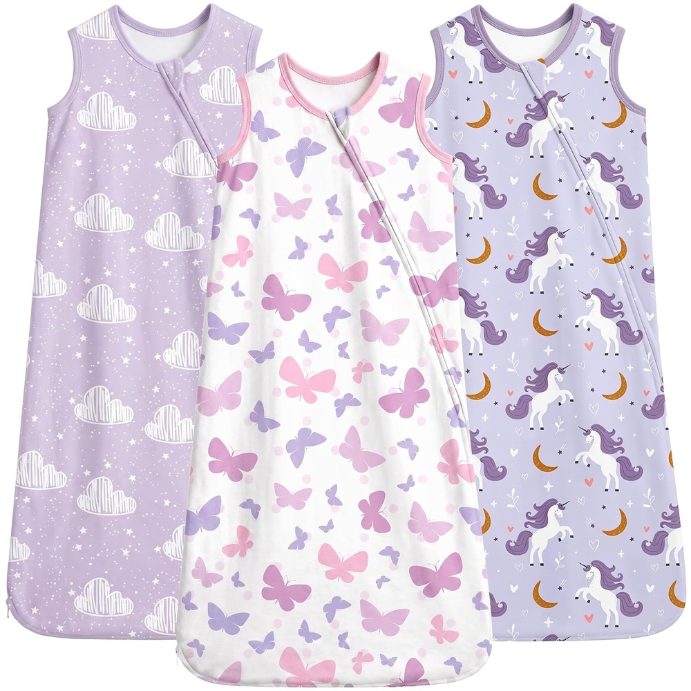 image:imageYoofoss Sleep Sack 1218 Months 05 TOG 100 Organic Cotton 2Way ZipperPurple Unicorn Butterflies