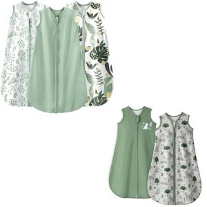 Yoofoss 100% Cotton Baby Sleep Sack 6-12 Months 3 Pack Green leaf (0.5 tog) & 2 Pack Green fox（1.0 tog）