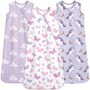 Yoofoss Sleep Sack 12-18 Months 0.5 TOG 100% Organic Cotton 2-Way Zipper(Purple Unicorn & Butterflies)
