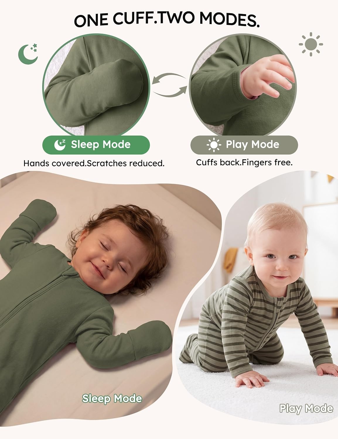 image:imageYoofoss Baby Sleepers 5 Pack 100 Organic Cotton Girl Boys Newborn PajamasYellow Green Animal