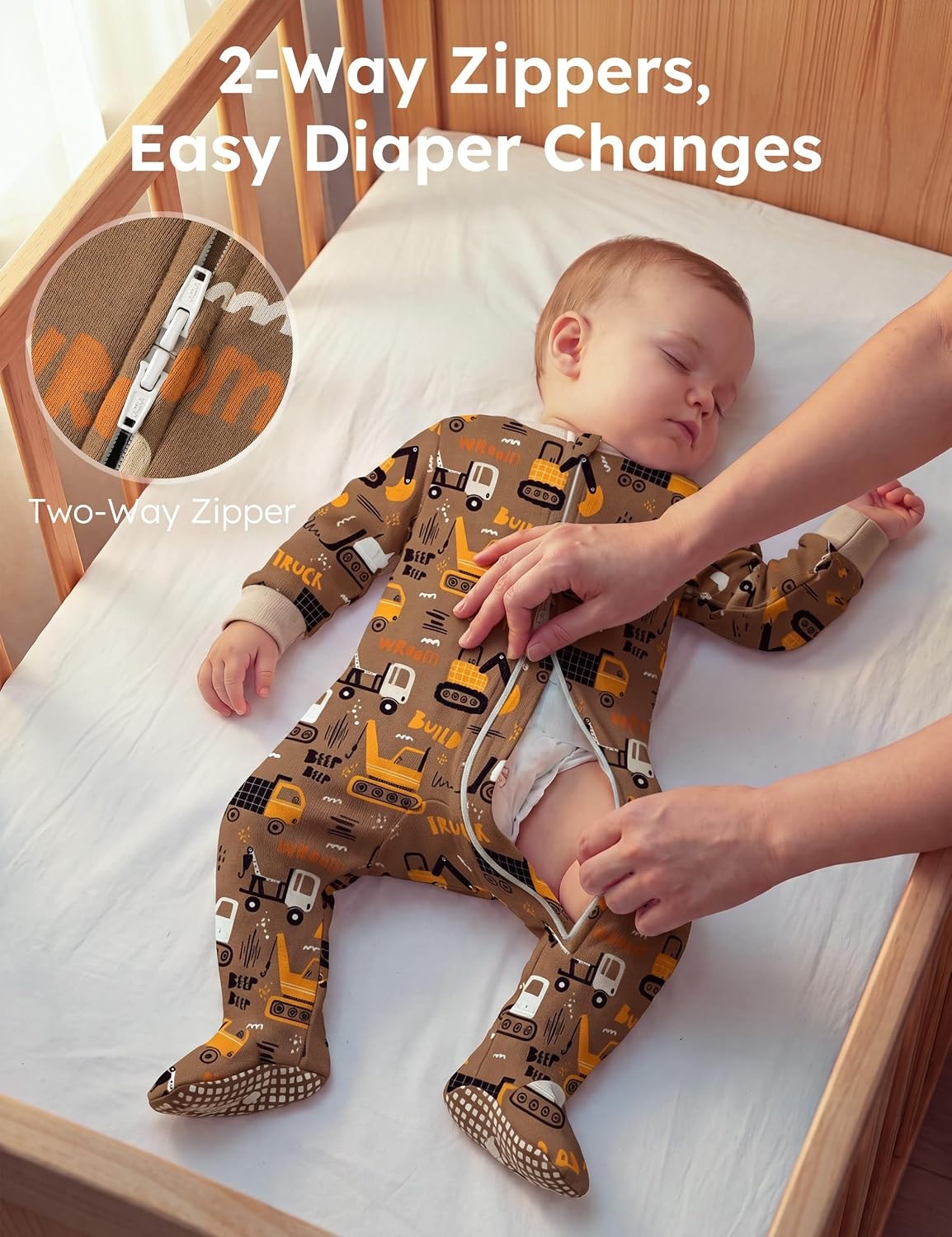 image:imageYoofoss Toddler Pajamas 100 Organic Cotton Baby Sleepers for Boy GirlBrown Excavator