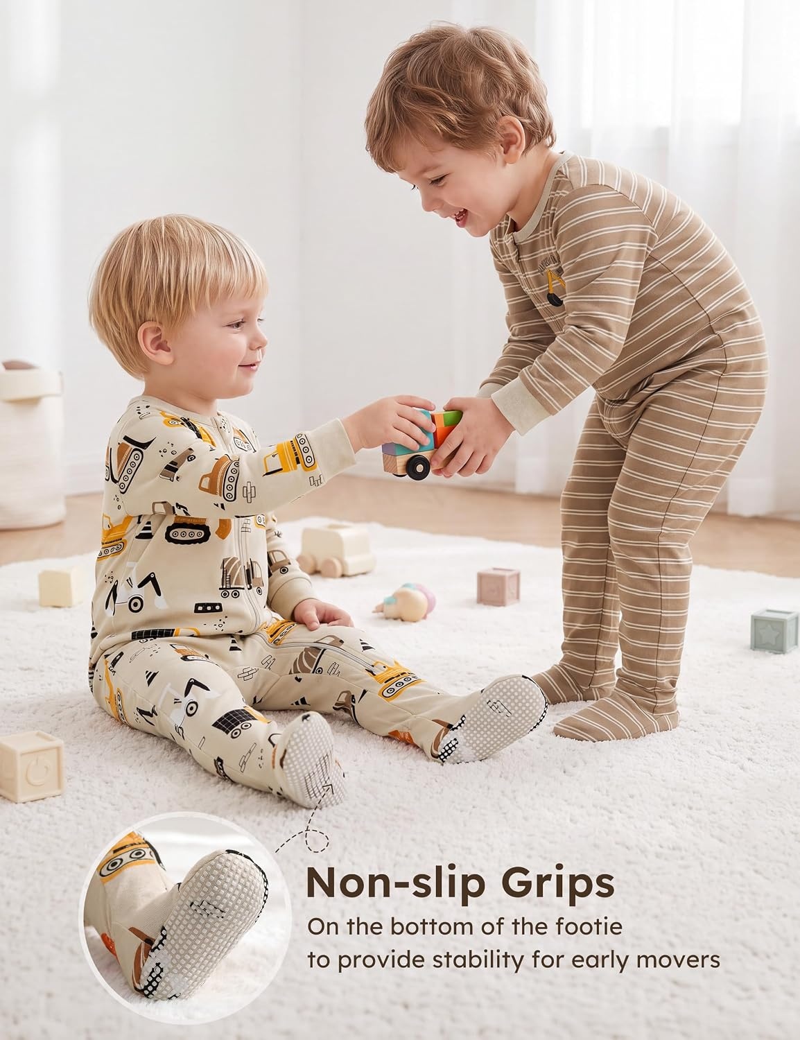 image:imageYoofoss Toddler Pajamas 100 Organic Cotton Baby Sleepers for Boy GirlBrown Excavator